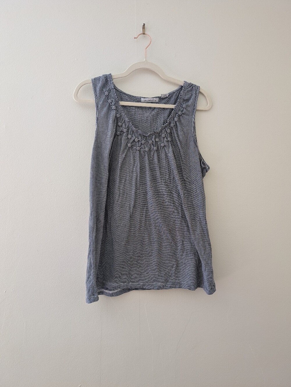 Liz Claiborne Navy and White Striped Sleeveless Tank